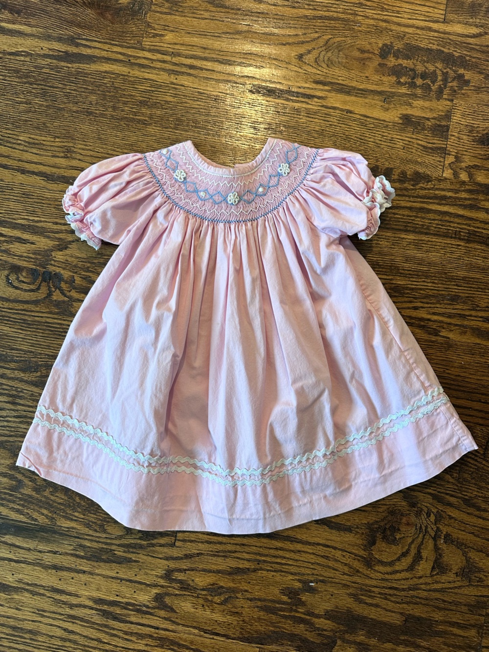Smocked Pink Puff-Sleeve Girls Dress